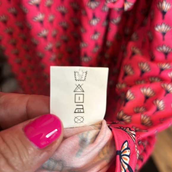 Pink Wrap Dress Size Large w/ Navy White Flower Pattern Like New - Picture 6 of 7